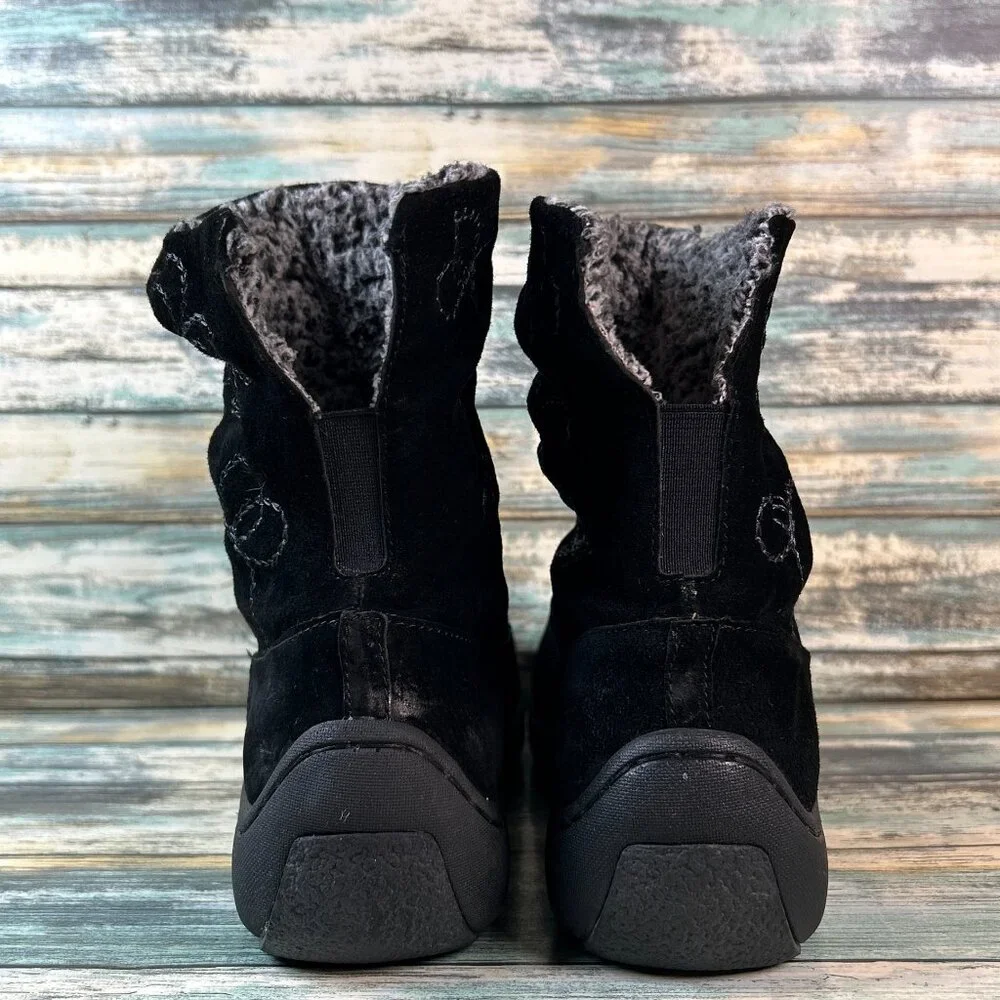 Klogs Footwear Boots Womens 8.5M Black Suede Slouch Pull On Wedge Faux Shearling